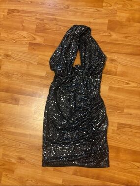 AKIRA Black Sequin Halter Mini Dress